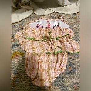 golf plaid romper with tie straps